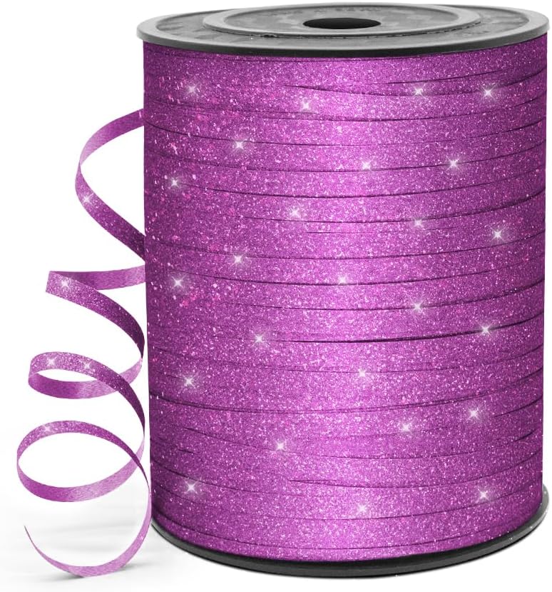 HimBen 500 Yards Curling Ribbon for Gift Wrapping, 3/16" Balloon String for Christmas Valentine Birthday Wedding Party Festival Decoration, Crafts, Flower Bouquet(Glitter Purple) - Image 1